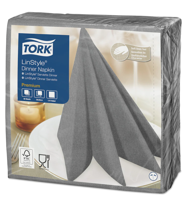 478728 Салфетки для декора стола Tork LinStyle Premium серые, 50 шт