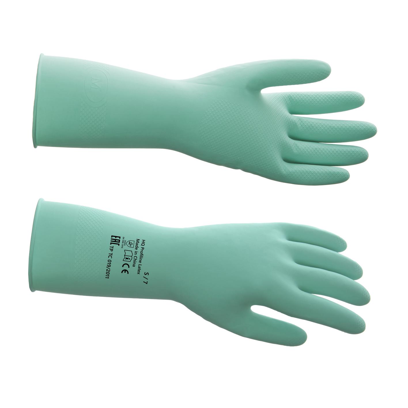 73580 Многоразовые латексные перчатки HQ Profiline - зеленые, размер S