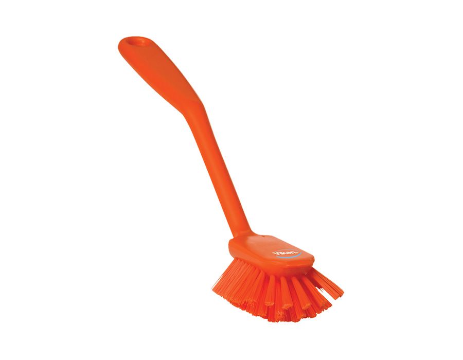 Vikan -  Щетка  для  мытья  посуды  со  скребком,  280  мм,  средний  ворс,  оранжевый  цвет  42377