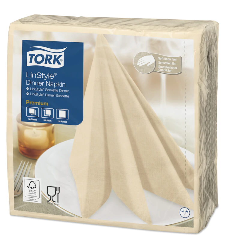 478713 Салфетка для ужина Tork Premium LinStyle кремовая, 50 шт