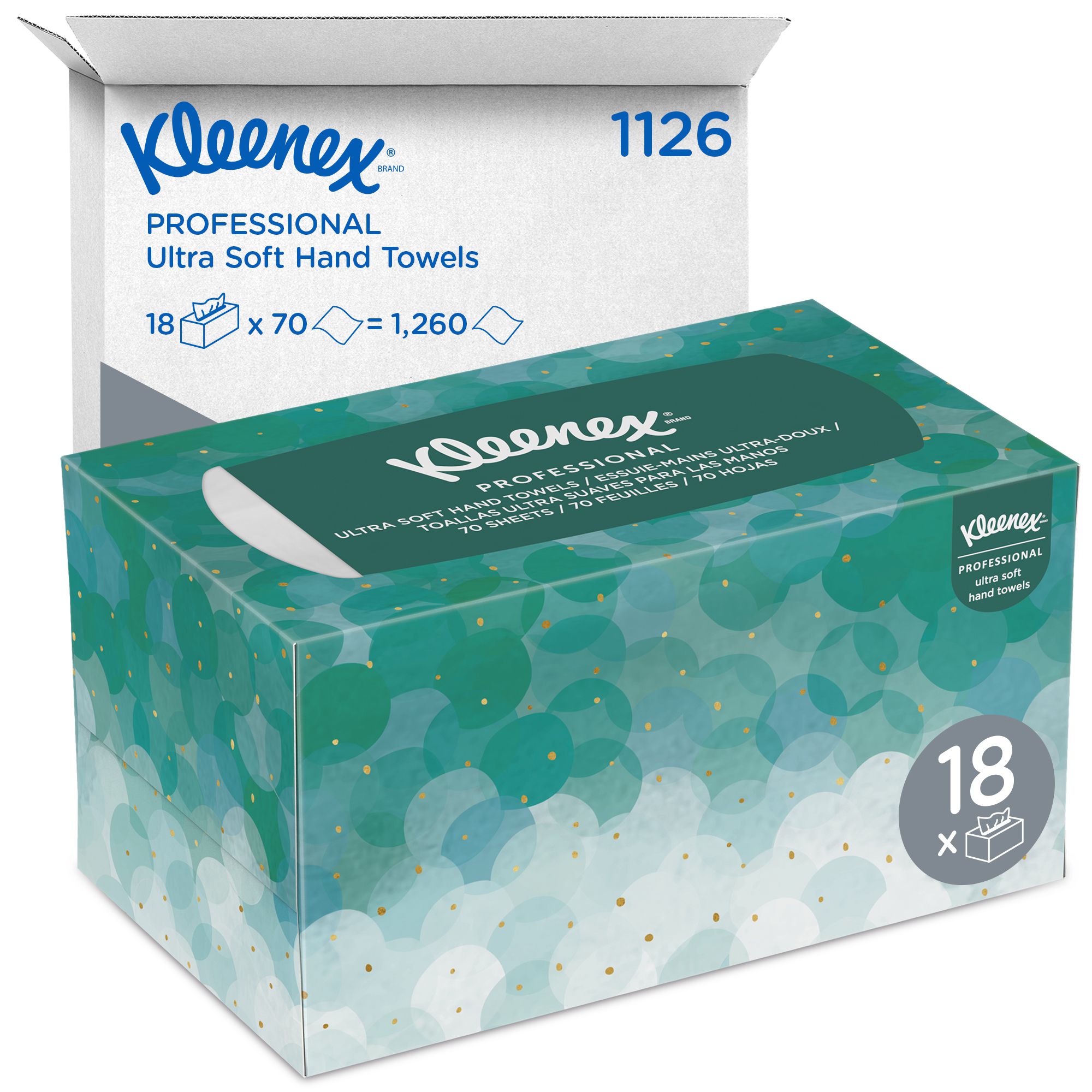 1126 Бумажные полотенца Kleenex Ultra Soft премиум-класса в упаковке-диспенсере Pop-Up - 18 пачек по 70 листов