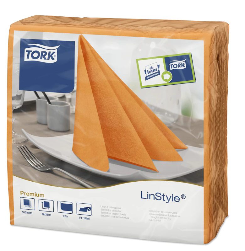 478851 Салфетка для ужина Tork Premium LinStyle оранжевая, 50 шт