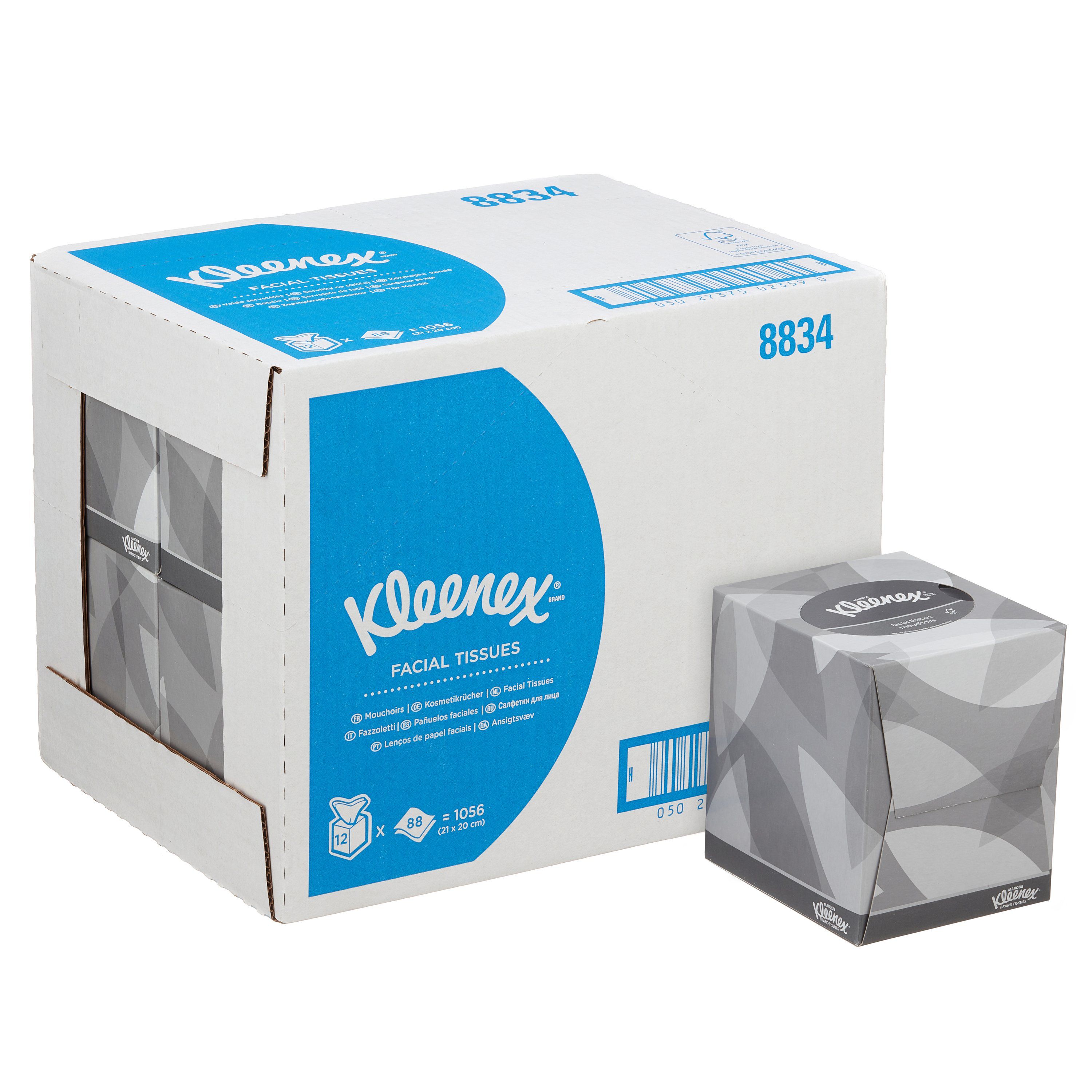 8834 Салфетки косметические для лица Kleenex в кубических упаковках Рор-up - 12 коробок по 88 листов