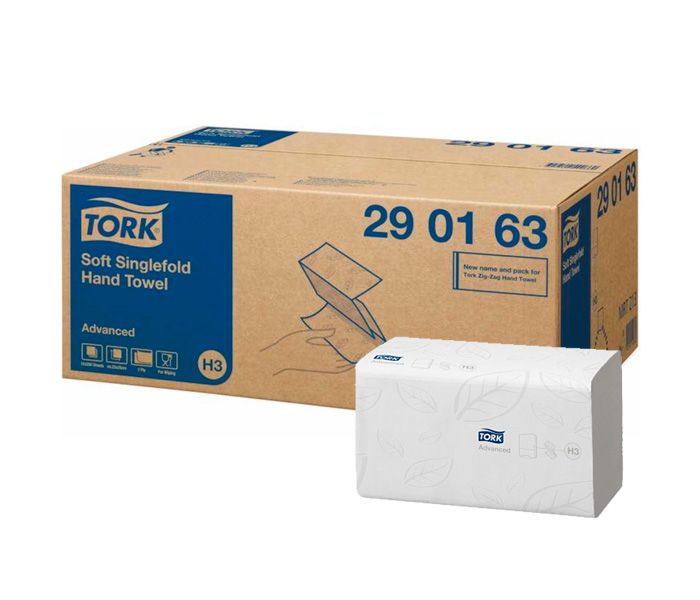 290163 Листовые бумажные полотенца Tork Singlefold белые двухслойные ZZ сложения, 15 пачек по 250 листов