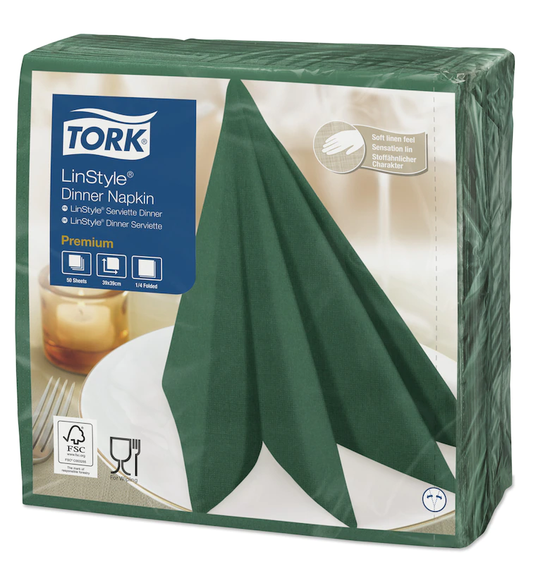 478847 Салфетка для ужина Tork Premium LinStyle зеленая горная сосна, 50 шт