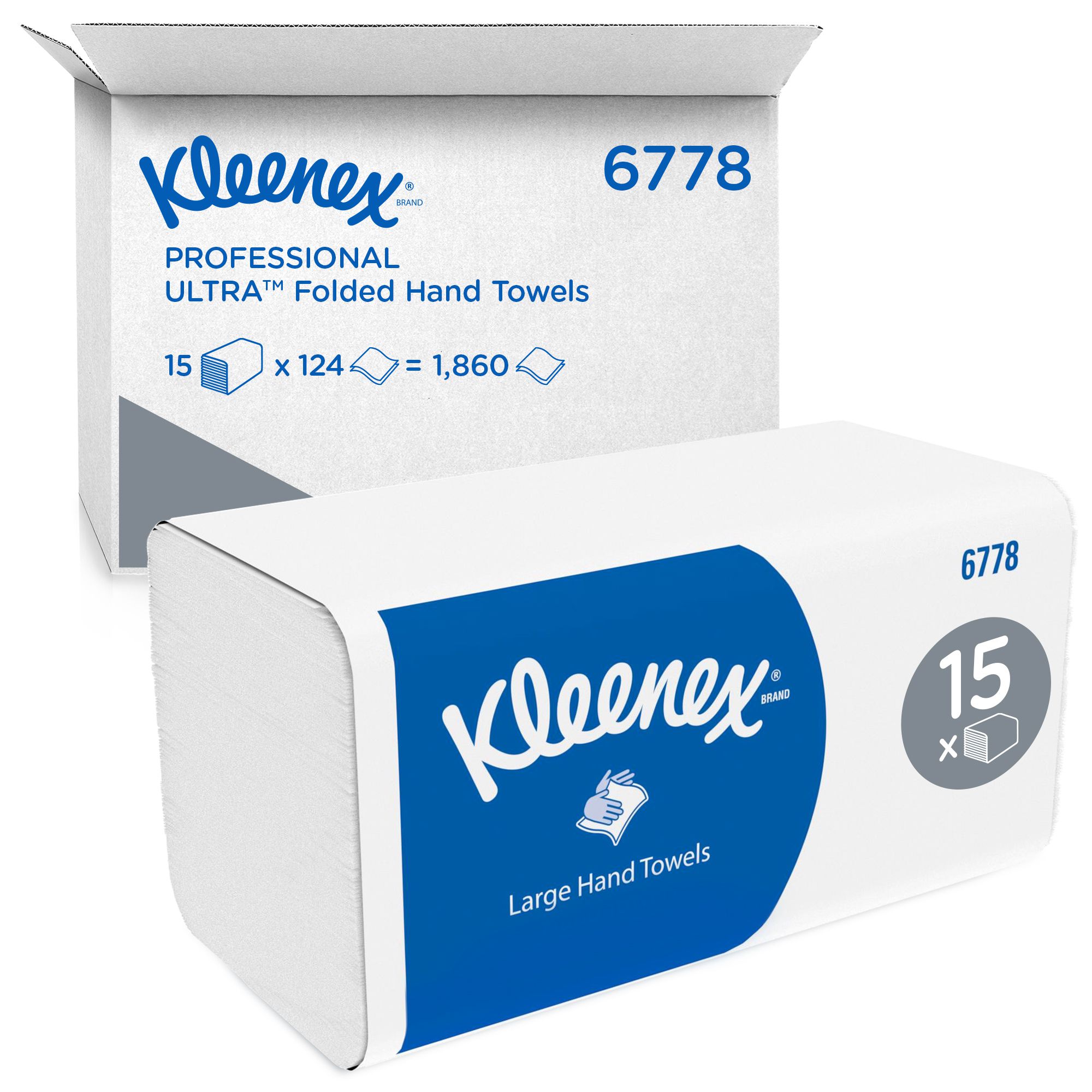 6778 Большие бумажные полотенца Kleenex - 15 Пачек по 124 листа, V-сложение
