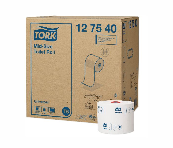 127540 Туалетная бумага Tork Mid-size в миди-рулонах однослойная, 27 рулонов по 135 метров
