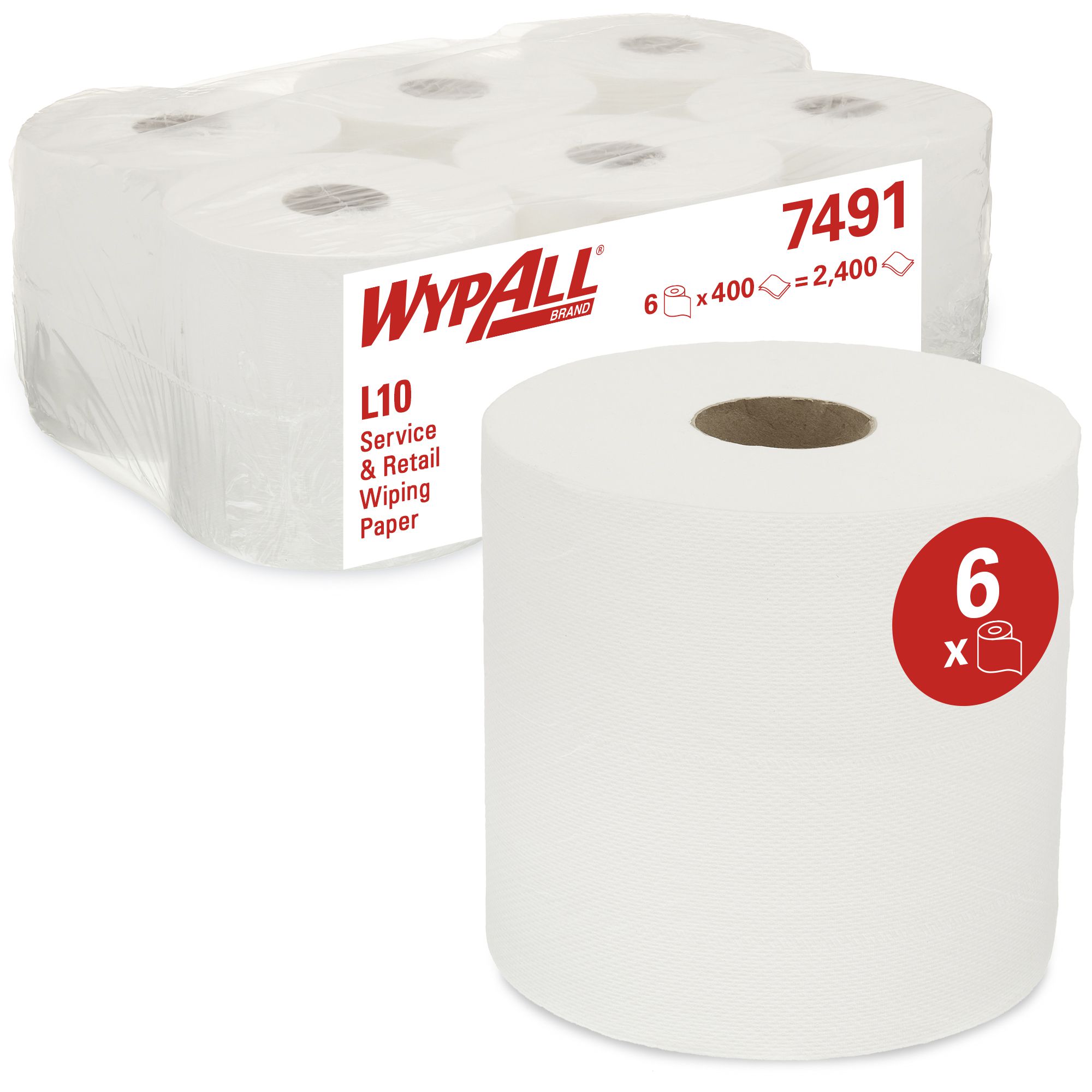 7491 Протирочный материал WypAll L10 Extra+ для легкой очистки - 6 рулонов по 400 листов