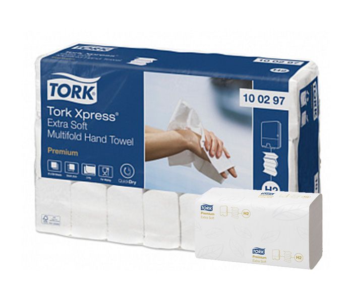 100297 Листовые бумажные полотенца Tork Xpress белые двухслойные Multifold сложения, 21 пачка по 100 листов