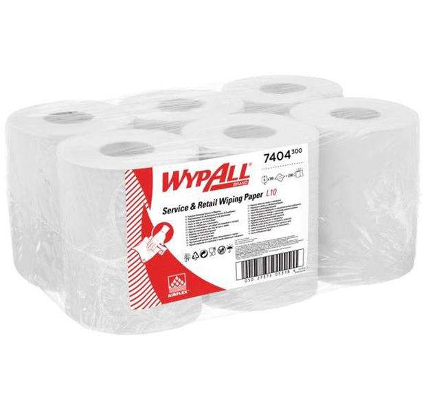 7404 Протирочный материал WypAll L10 в рулоне с центральной подачей белый, 6 рулонов по 390 листов