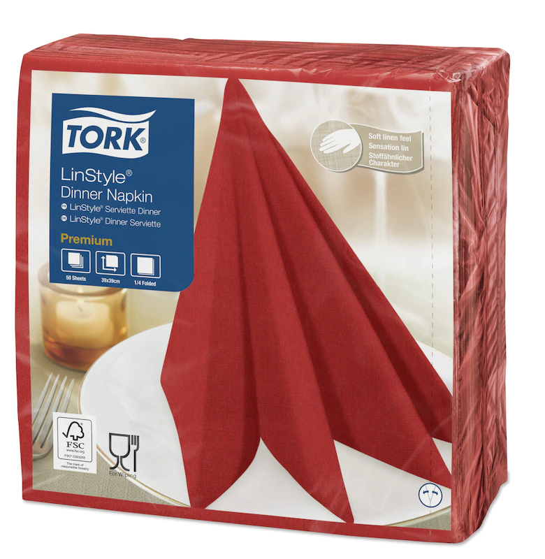 478854 Салфетка для ужина Tork Premium LinStyle красный, 50 шт